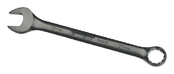 Representative combination wrench showing a dark finish and size marking